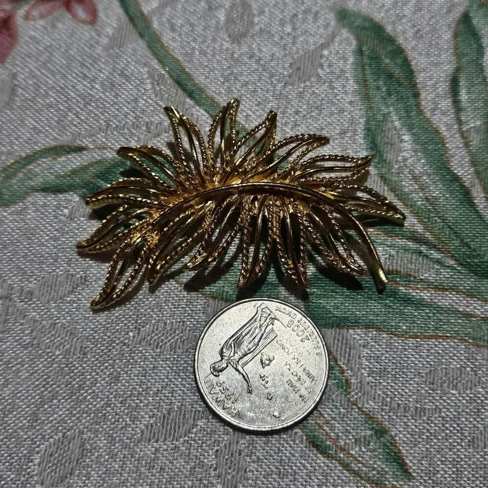 vintage glam boho gold tone leaves brooch